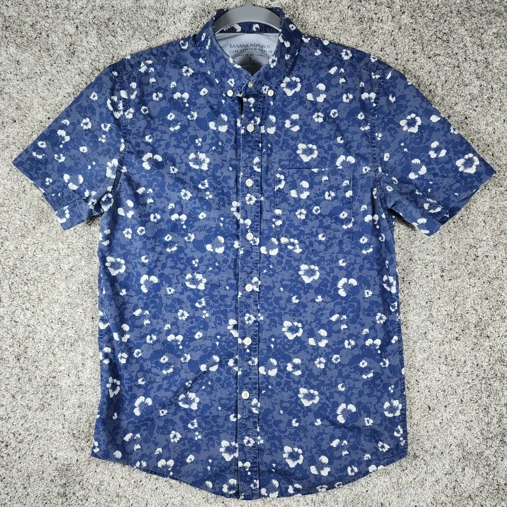 Banana Republic Button Down Mens Small Grant Slim Fit Floral Poplin Excellent